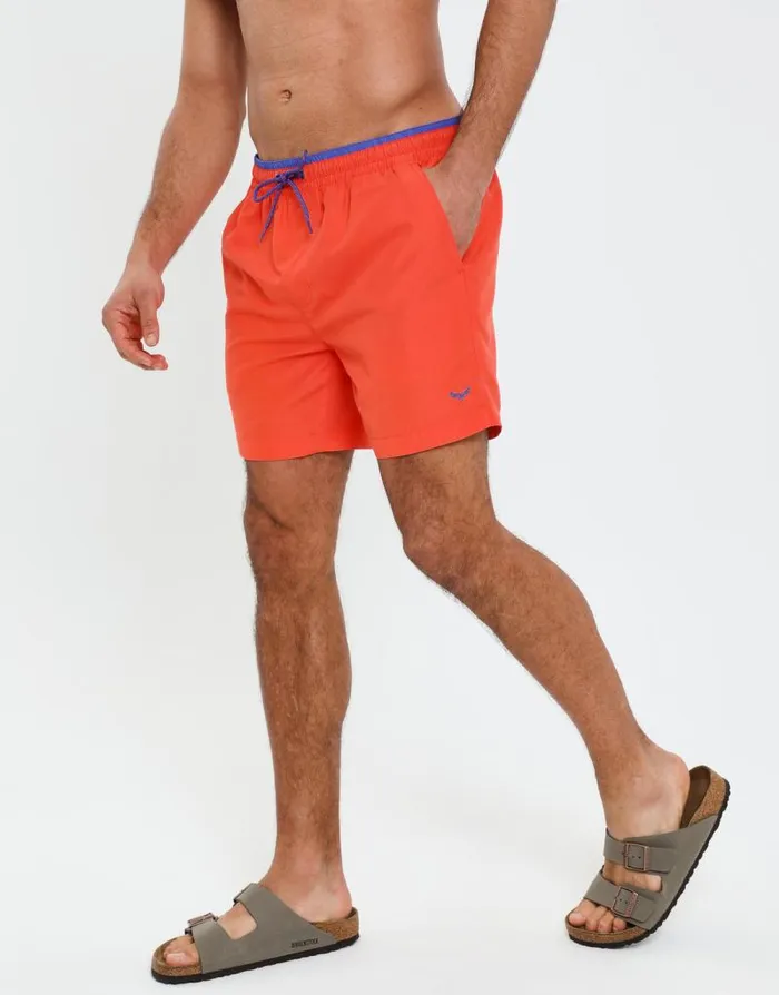 Men Red Contrast Logo Swim Shorts Threadbare Swim Shorts
