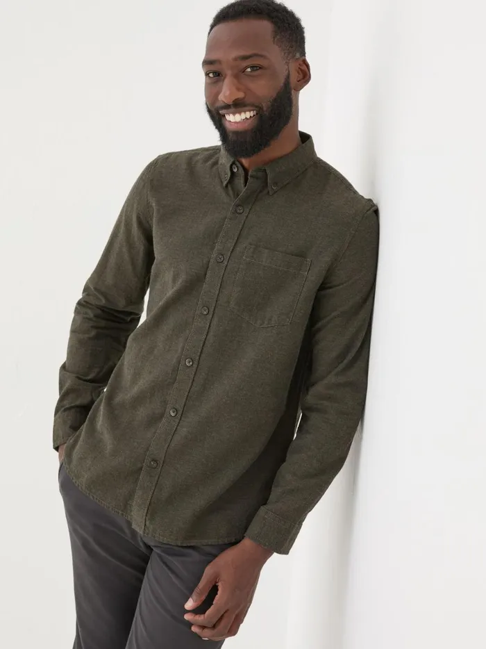 Men Shirts Fat Face Green Long Sleeve Oxlow Plain 100 Cotton Shirt
