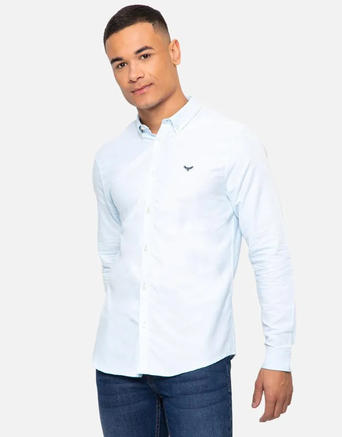 Men Sky Blue Cotton Long Sleeve Slim Fit Shirt Threadbare Shirts