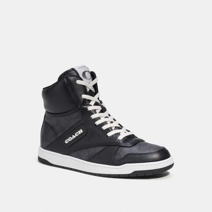 Men Sneakers Coach C202 High Top Sneaker In Signature Canvas Charcoalblack