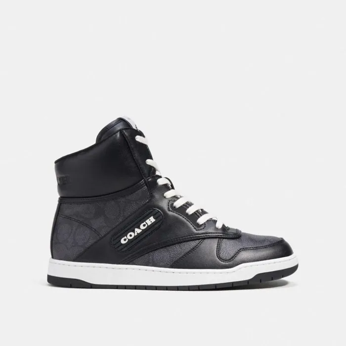 Men Sneakers Coach C202 High Top Sneaker In Signature Canvas Charcoalblack