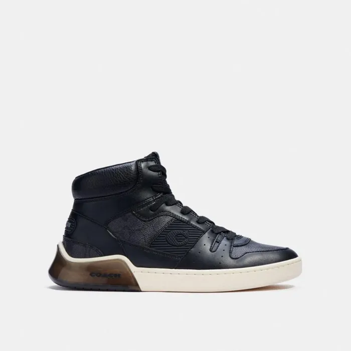 Men Sneakers Coach Citysole High Top Sneaker In Signature Canvas Charcoal Black