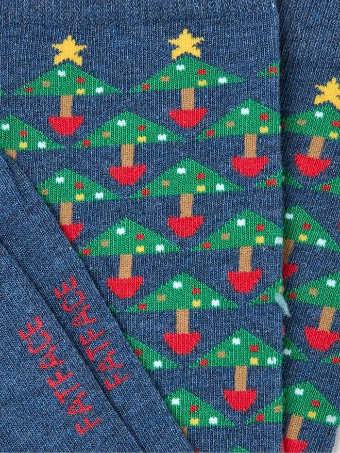 Men Socks Fat Face Blue Navy Geo Tree Socks