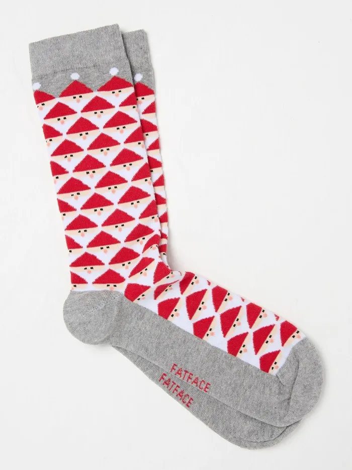 Men Socks Fat Face Grey Geo Santa Socks 1 Pack