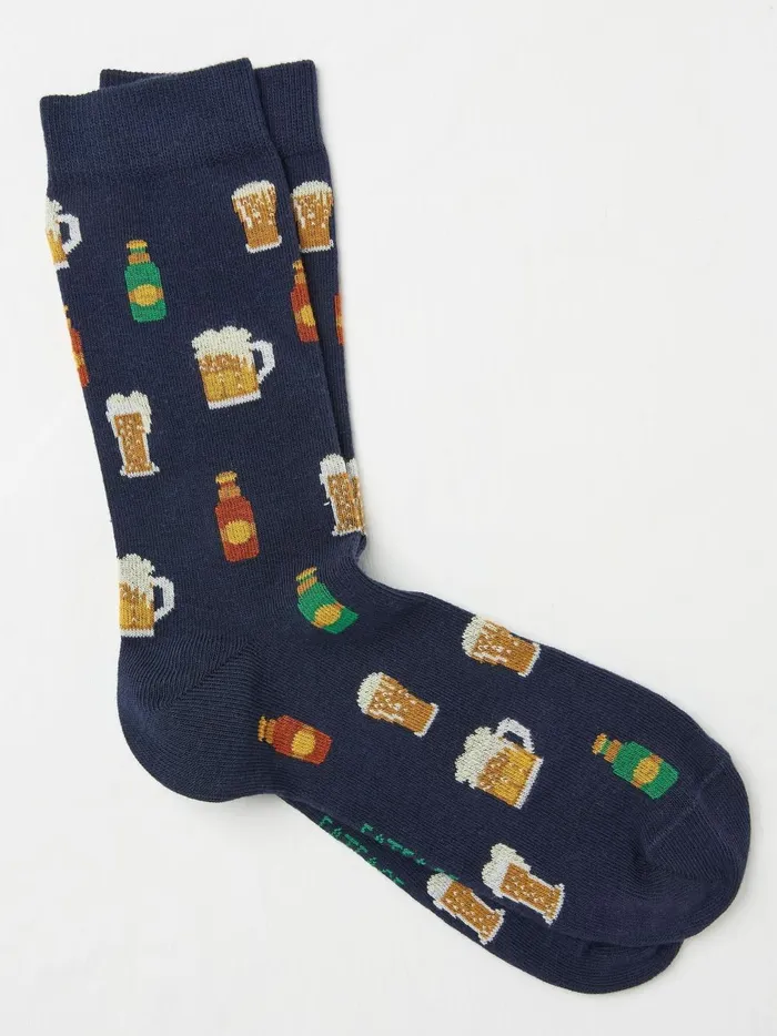 Men Socks Fat Face Navy Beer Socks