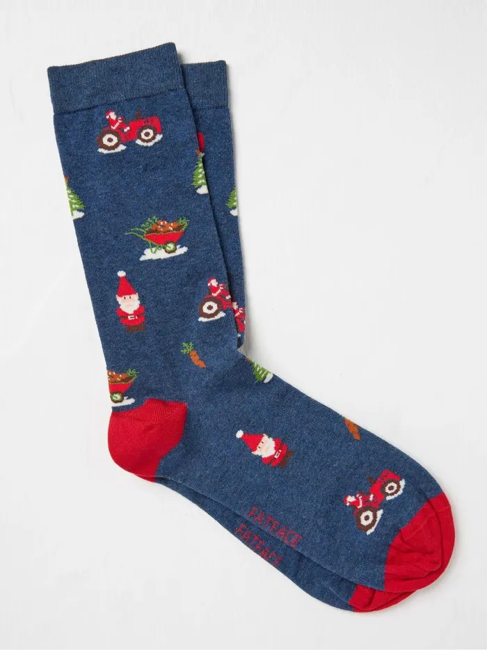 Men Socks Fat Face Navy Santa Tractor Socks 1 Packs