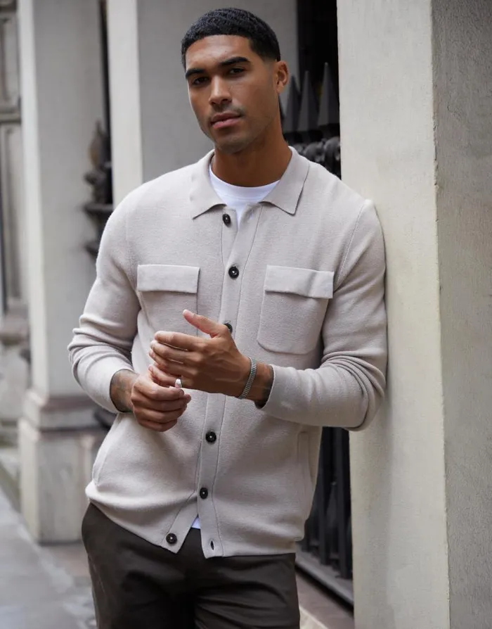 Men Stone Knitted Long Sleeve Shirt Threadbare Shirts