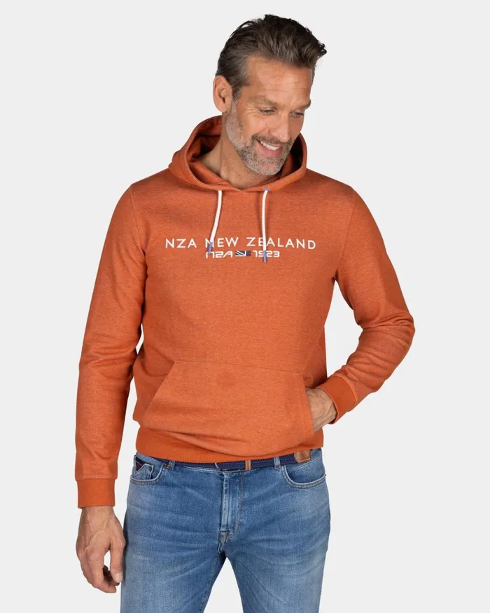 Men Sweatshirts NZA New Zealand Auckland Orange Hoodie With Chest Text 8211 Almond Orange Men Sweatshirts NZA New Zealand Auckland Orange Hoodie With Chest Text 8211 Almond Orange