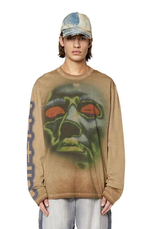 Men TCraneLsH2 Light Brown Diesel Tshirts Men TCraneLsH2 Light Brown Diesel Tshirts