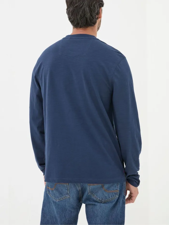 Men TShirts Fat Face Woodside Navy Blue Long Sleeve Henley T Shirt