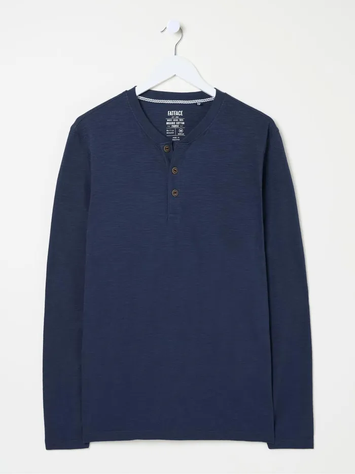 Men TShirts Fat Face Woodside Navy Blue Long Sleeve Henley T Shirt