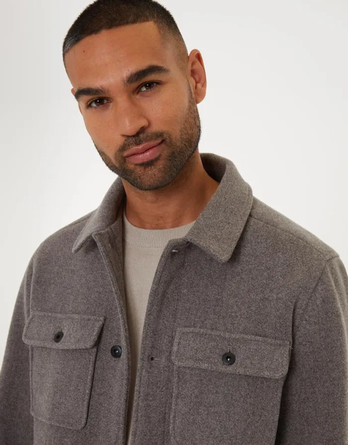 Men Taupe Marl Brushed Button Up Shacket Threadbare Jackets Men Taupe Marl Brushed Button Up Shacket Threadbare Jackets