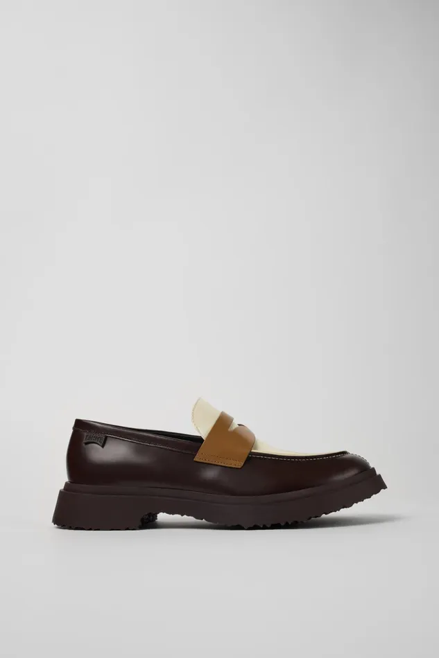 Men Twins Brown And White Leather Loafers Camper Formal Shoes Men Twins Brown And White Leather Loafers Camper Formal Shoes