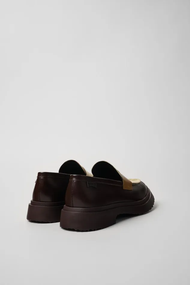 Men Twins Brown And White Leather Loafers Camper Formal Shoes Men Twins Brown And White Leather Loafers Camper Formal Shoes