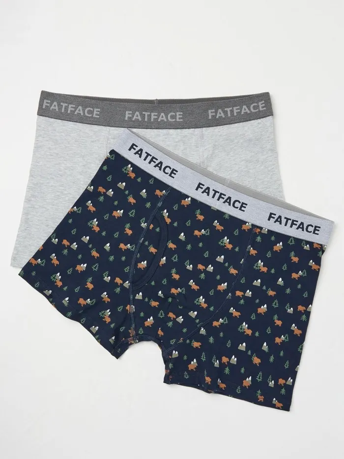 Men Underwear Fat Face Navy Bear Print Boxers 2 Pack