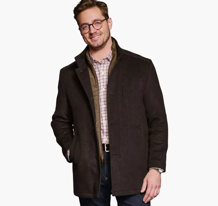 Men Upton Car Coat Brown Twill JohnstonandMurphy Coats Jackets and Vests