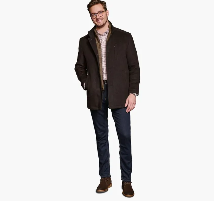 Men Upton Car Coat Brown Twill JohnstonandMurphy Coats Jackets and Vests