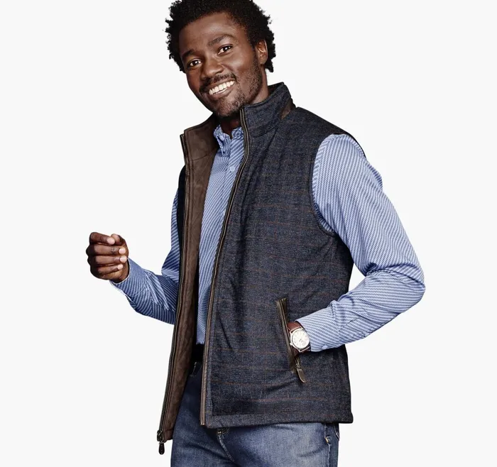 Men Upton Reversible Vest Navy Plaidbrown JohnstonandMurphy Coats Jackets and Vests