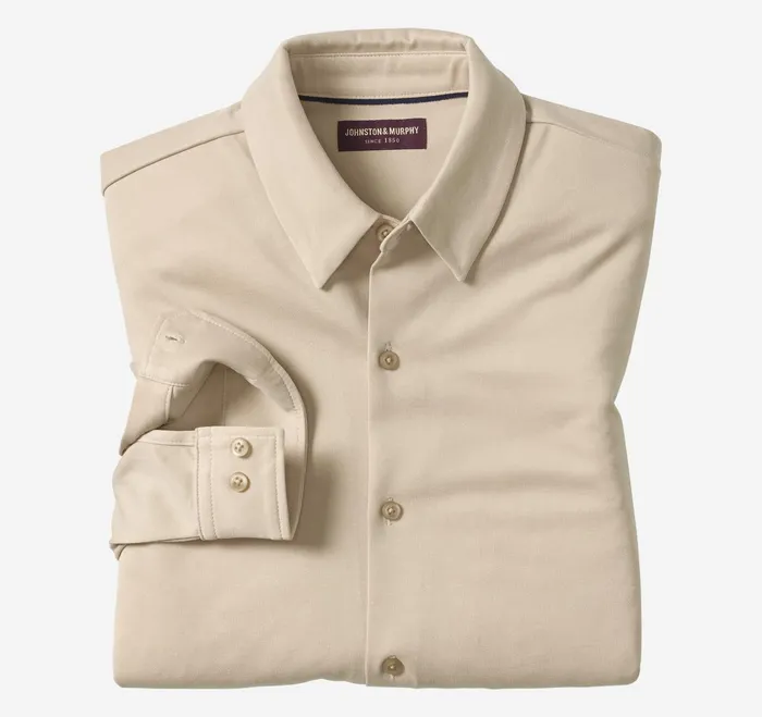 Men Vintage Birdseye ButtonFront Tan JohnstonandMurphy Shirts