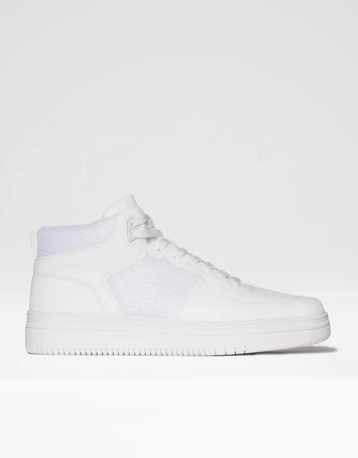 Men White Sport Panel High Top Trainers Threadbare Trainers