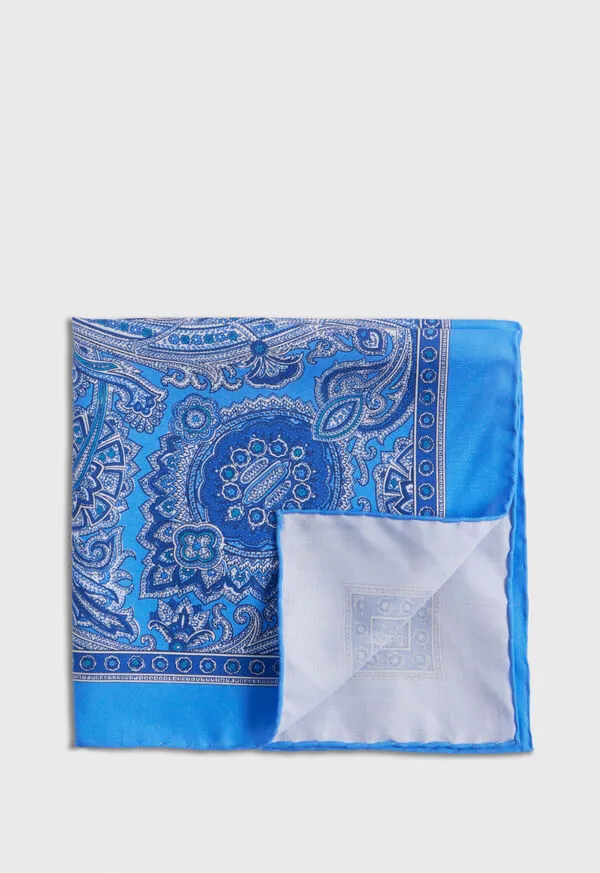 Mens Paulstuart Printed Habotai Silk Paisley Pocket Square Indigo Pocket Squares