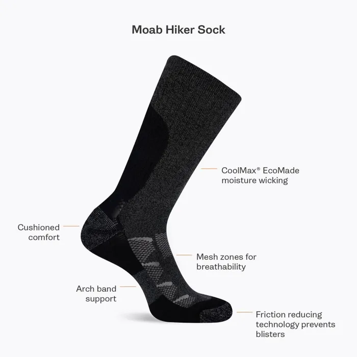 Merrell Accessories MenWomen Moab Hiker Crew Tab Sock Charcoal
