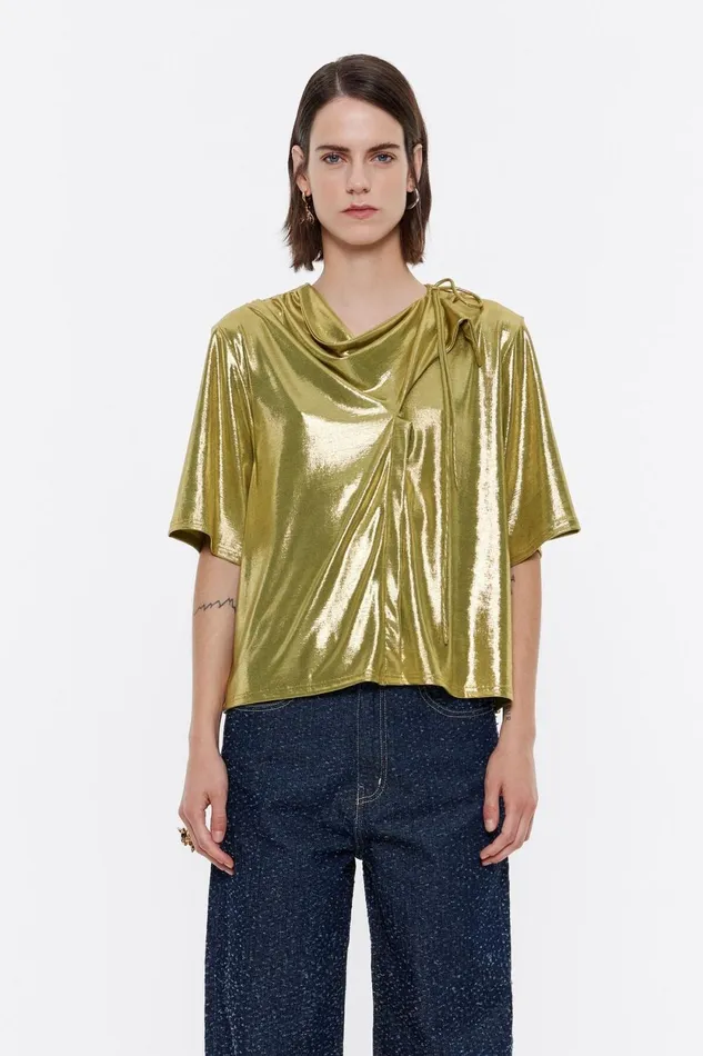 Metallic Olive Scarf Tshirt Olive Women Bimba Y Lola TShirts Metallic Olive Scarf Tshirt Olive Women Bimba Y Lola TShirts