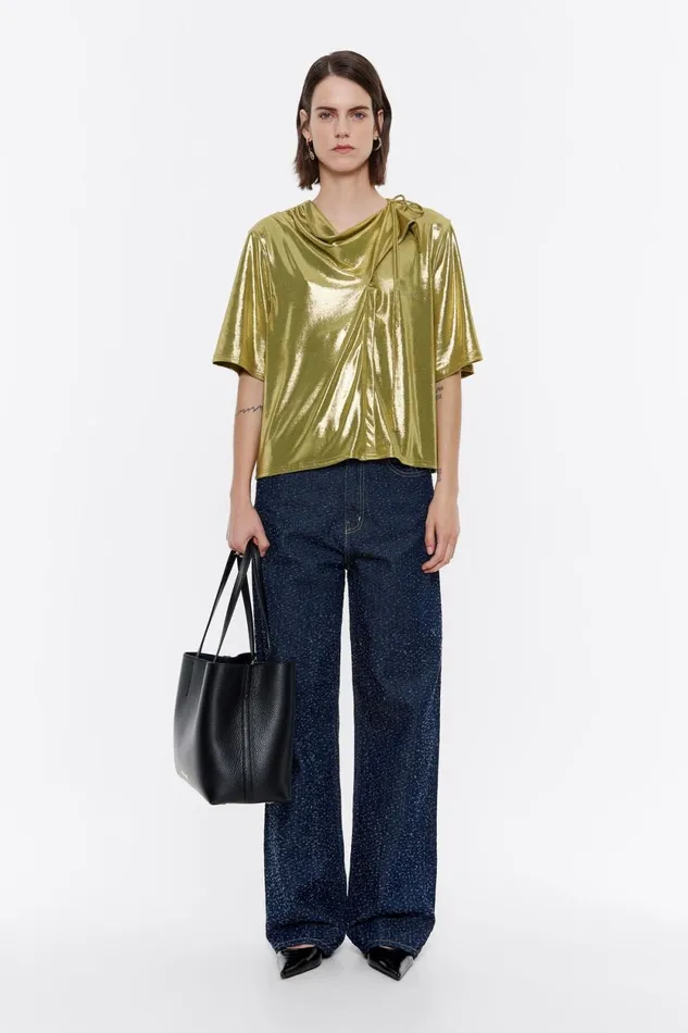 Metallic Olive Scarf Tshirt Olive Women Bimba Y Lola TShirts Metallic Olive Scarf Tshirt Olive Women Bimba Y Lola TShirts