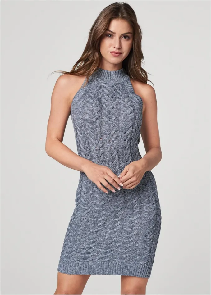 MOCK NECK SWEATER DRESS Blue Multi Women VENUS Sweater Dresses