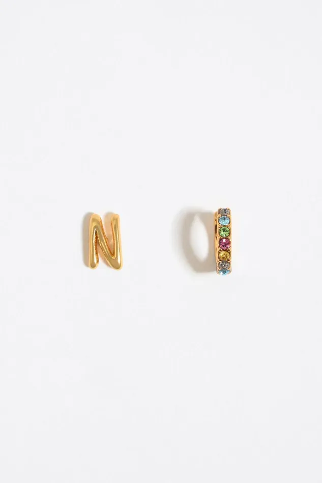 Multicolor Crystal Mini Hoop And Letter N Earrings Gold Women Bimba Y Lola Alphabet