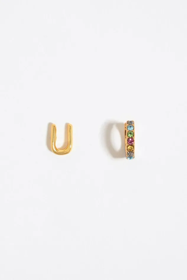 Multicolor Crystal Mini Hoop And Letter U Earrings Gold Women Bimba Y Lola Alphabet Multicolor Crystal Mini Hoop And Letter U Earrings Gold Women Bimba Y Lola Alphabet