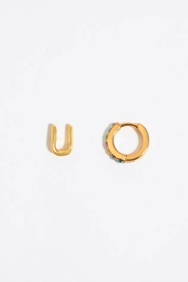 Multicolor Crystal Mini Hoop And Letter U Earrings Gold Women Bimba Y Lola Alphabet Multicolor Crystal Mini Hoop And Letter U Earrings Gold Women Bimba Y Lola Alphabet