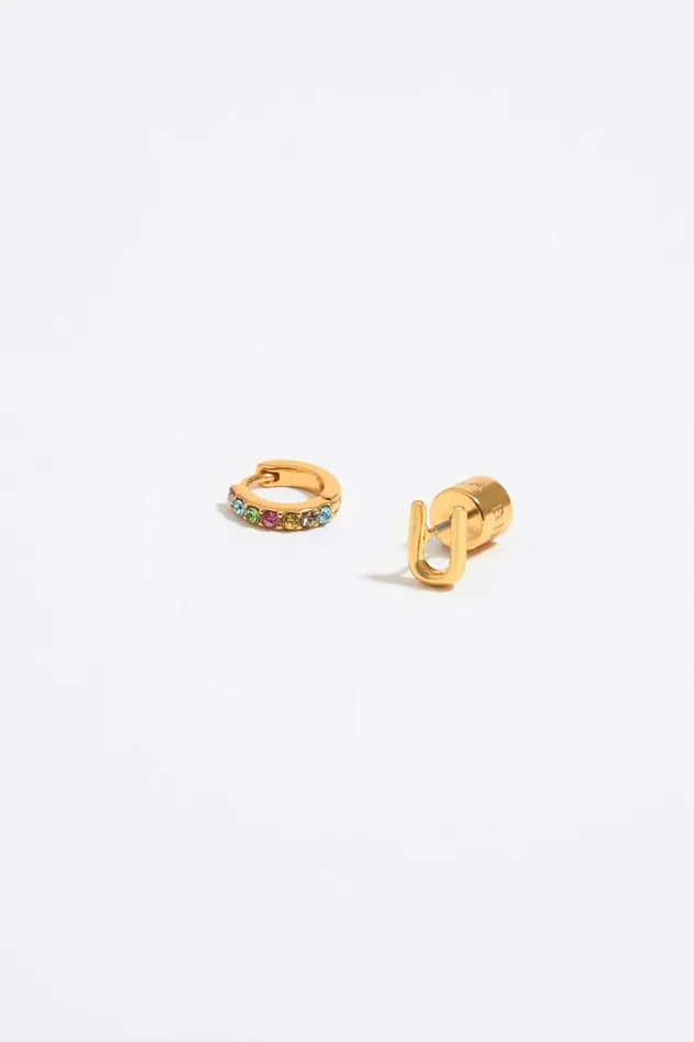 Multicolor Crystal Mini Hoop And Letter U Earrings Gold Women Bimba Y Lola Alphabet Multicolor Crystal Mini Hoop And Letter U Earrings Gold Women Bimba Y Lola Alphabet