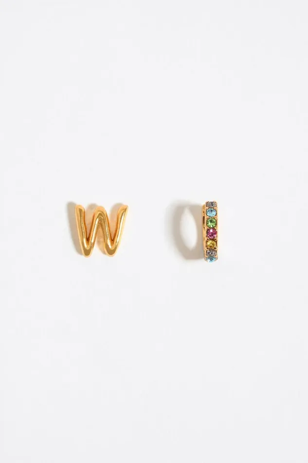Multicolor Crystal Mini Hoop And Letter W Earrings Gold Women Bimba Y Lola Alphabet Multicolor Crystal Mini Hoop And Letter W Earrings Gold Women Bimba Y Lola Alphabet