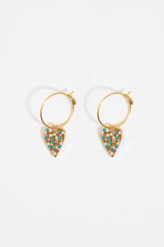 Multicolor Crystals Heart Hoop Earrings Gold Women Bimba Y Lola Jewelry