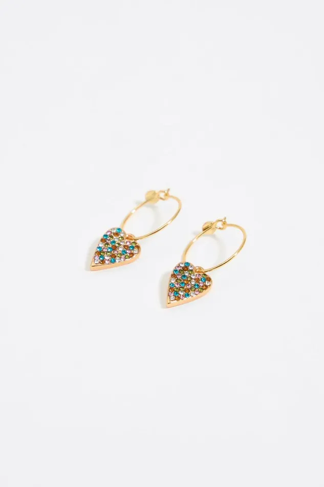 Multicolor Crystals Heart Hoop Earrings Gold Women Bimba Y Lola Jewelry Multicolor Crystals Heart Hoop Earrings Gold Women Bimba Y Lola Jewelry