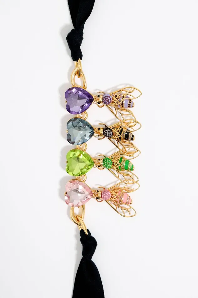 Multicolor Heart Crystals And Bees Necklace Black Women Bimba Y Lola Jewelry Multicolor Heart Crystals And Bees Necklace Black Women Bimba Y Lola Jewelry