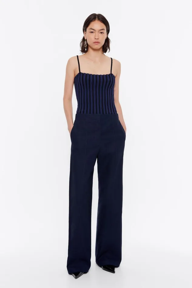 Navy Blue Cotton Seam Trousers Navy Women Bimba Y Lola Trousers