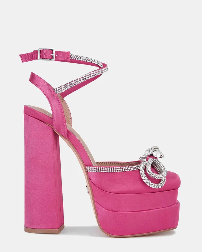 NOVO Shoes Party Women ZAMARI MAGENTA SATIN Block Heels