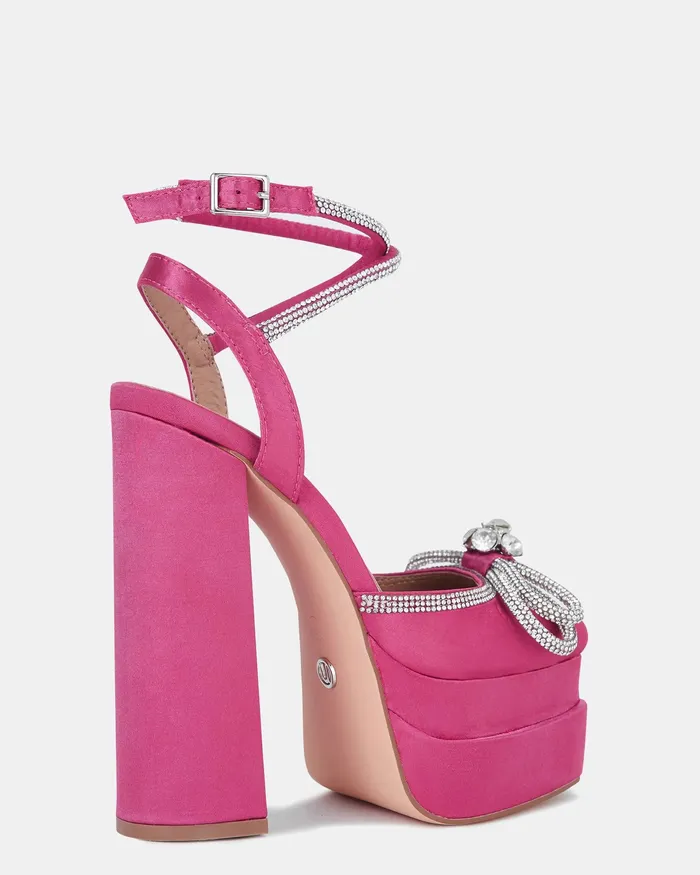 NOVO Shoes Party Women ZAMARI MAGENTA SATIN Block Heels