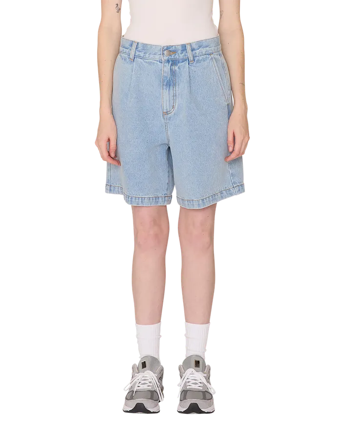 OBEY Clothing BOTTOMS Women ELI II DENIM PLEATED SHORT Cirrus