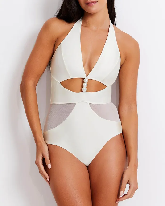 One Pieces Women PatBO Pearl Beaded One Piece X Harrods Exclusive