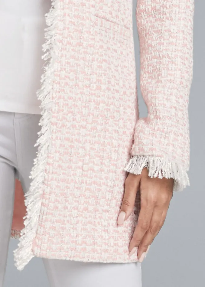 OPEN FRONT TWEED FRINGE JACKET Pink and White Women VENUS Coats