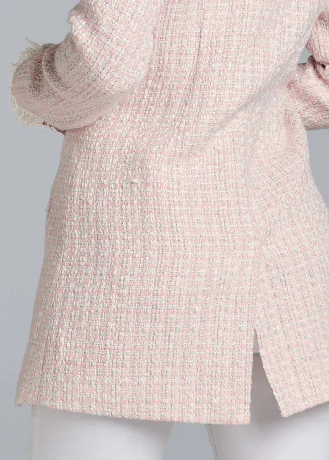 OPEN FRONT TWEED FRINGE JACKET Pink and White Women VENUS Coats