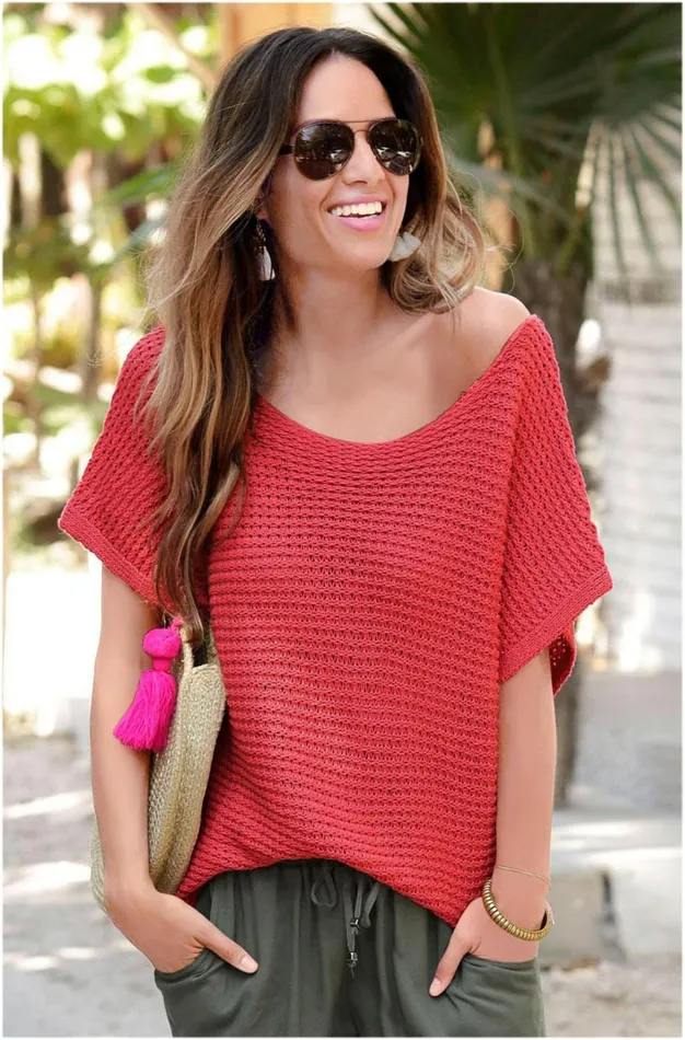 OPEN KNIT SWEATER Coral Women VENUS Pullover