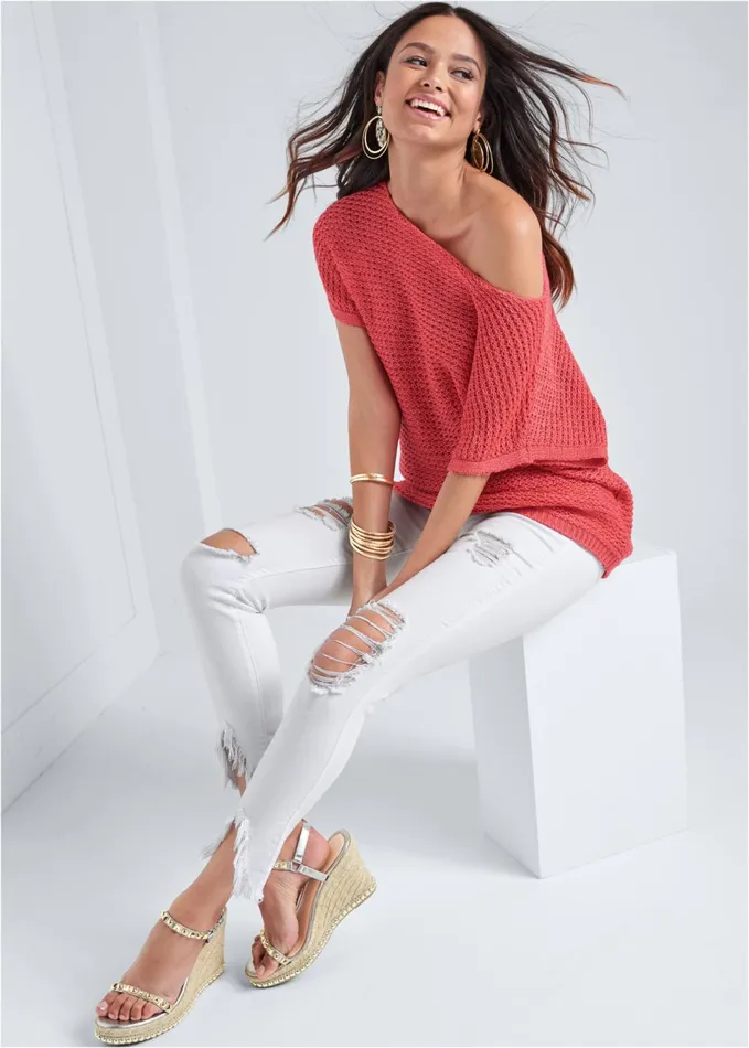 OPEN KNIT SWEATER Coral Women VENUS Pullover