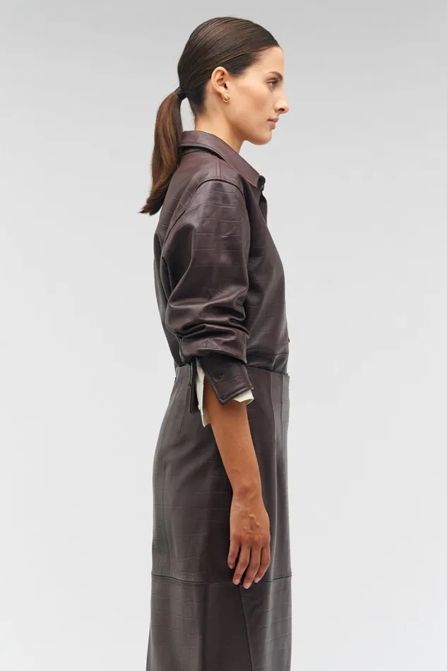 Oroton Embossed Croc Long Sleeve Overshirt Burgundy Women Shirts Oroton Embossed Croc Long Sleeve Overshirt Burgundy Women Shirts