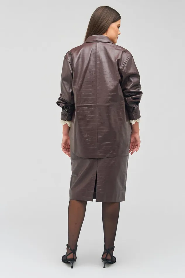 Oroton Embossed Croc Long Sleeve Overshirt Burgundy Women Shirts Oroton Embossed Croc Long Sleeve Overshirt Burgundy Women Shirts