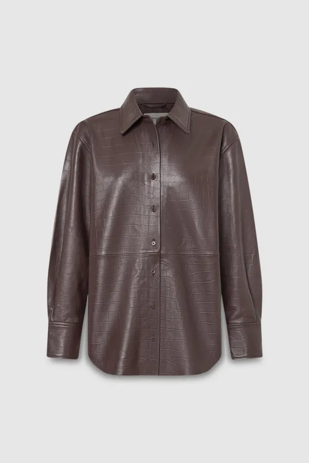 Oroton Embossed Croc Long Sleeve Overshirt Burgundy Women Shirts Oroton Embossed Croc Long Sleeve Overshirt Burgundy Women Shirts