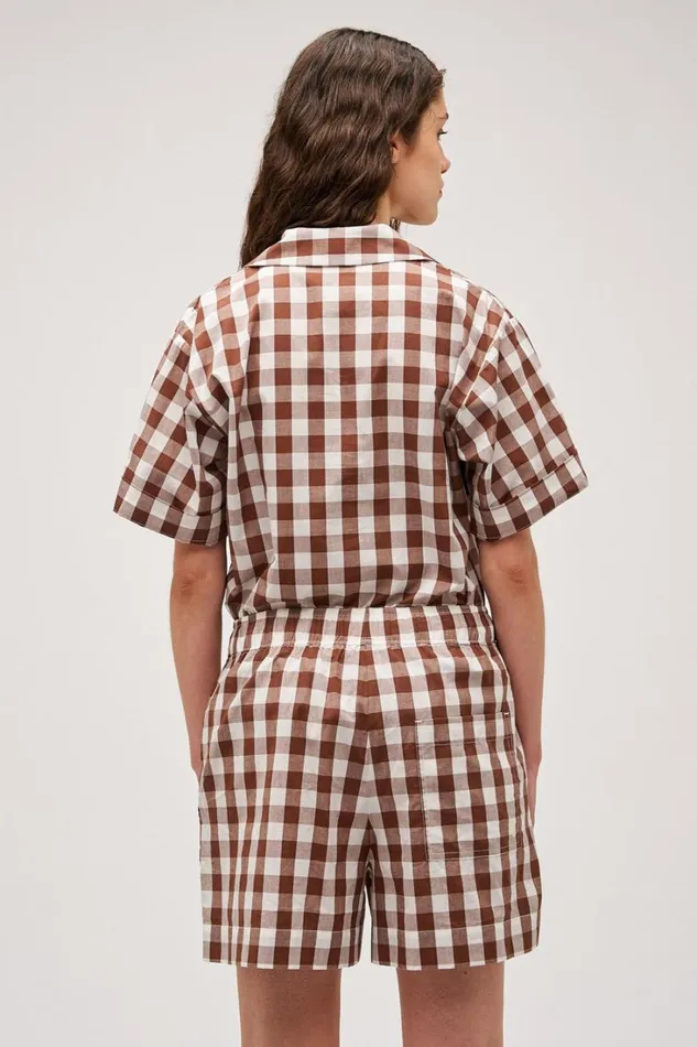 Oroton Gingham Camp Shirt Chocolate Women Tops Oroton Gingham Camp Shirt Chocolate Women Tops